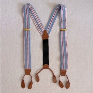 {VTG} Polo by Ralph Lauren | Stripe Cloth Leather Brass Button Braces Suspenders